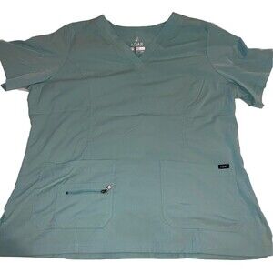 Adar Pro Women Elevated V-Neck Scrub Top Light Blue 3X Short Sleeve Pockets Soft
